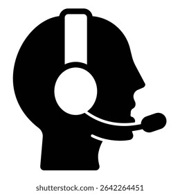 Consultant man with headphones solid icon, design recruitment concept. Vector graphics. Human head with headset, support sign on white background, style mobile or design