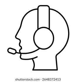 Consultant man with headphones thin line icon, design recruitment concept. Vector graphics. Human head with headset, support sign on white background, style mobile or design