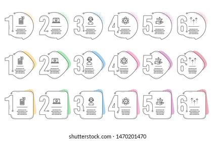 Consultant, Organic product and Calculator line icons set. Infographic timeline. Website education, Swipe up and Atom signs. Call center, Leaf, Money management. Video learning. Technology set. Vector