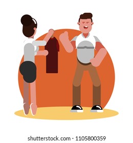 Consultant proposes nice t-shirt to man