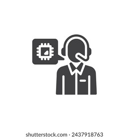 IT Consultant vector icon. filled flat sign for mobile concept and web design. Person with a headset and computer chip glyph icon. IT consulting service symbol, logo illustration. Vector graphics