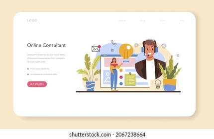 Consultant web banner or landing page. Specialist making research and recommend a solution. Idea of strategy management and troubleshooting. Isolated flat vector illustration