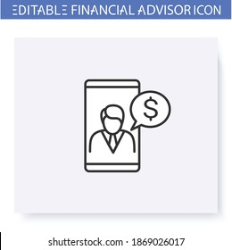 Consultation by phone line icon. Financial advisor. Remote consultation. Consulting in business and accounting. Capital management and improvement. Isolated vector illustration. Editable stroke 