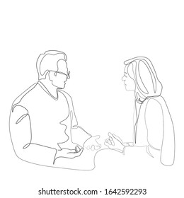 Consultation with a doctor, continuous lines Simple style. Health concept. Vector illustration.