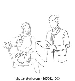 Consultation with a doctor, continuous lines Simple style. Health concept. Vector illustration.