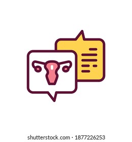 Consultation with doctor gynecologist color line icon. Outline pictogram for web page.