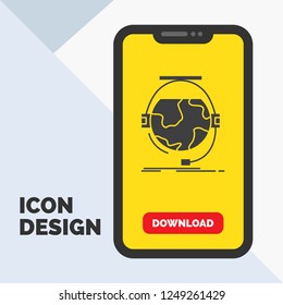 consultation, education, online, e learning, support Glyph Icon in Mobile for Download Page. Yellow Background