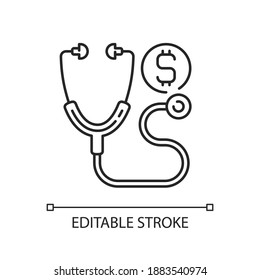 Consultation fee linear icon. Doctor check up cost. Fee-for-service payment. Insurance coverage. Thin line customizable illustration. Contour symbol. Vector isolated outline drawing. Editable stroke