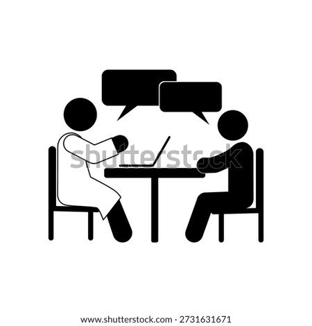 ์Health consultation icon, patient at the doctor's appointment, Consultation room icon. flat vector illustration design