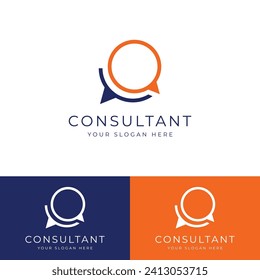 Logotipo de consulta con signo de chat de burbuja, consulta ilimitada, consulta con la gente.