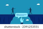 Consultation. Manager helps close gaps with speech bubbles, business people reach agreement