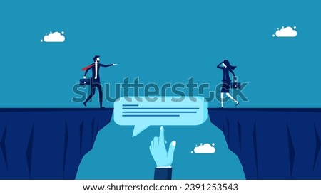Consultation. Manager helps close gaps with speech bubbles, business people reach agreement
