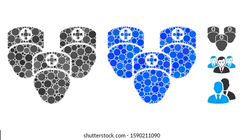 Consultation medic group composition of round dots in various sizes and color hues, based on consultation medic group icon. Vector round dots are combined into blue composition.