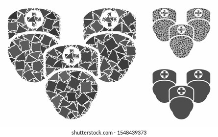 Consultation medic group mosaic of rough pieces in various sizes and color tinges, based on consultation medic group icon. Vector abrupt pieces are united into mosaic.