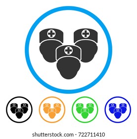 Consultation Medic Group rounded icon. Style is a flat consultation medic group grey symbol inside light blue circle with black, yellow, green, blue versions.