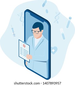 Consultation with professional doctor online on a smartphone. Online medical consultation concept. Online healthcare: medical app on mobile device.