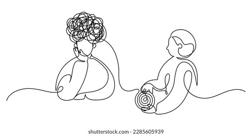 Consultation of a psychologist. Psychotherapy concepts. Continuous line drawing.