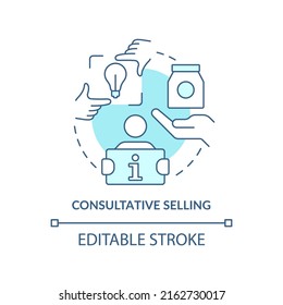 Consultative selling turquoise concept icon. Sales strategy abstract idea thin line illustration. Investigative approach. Isolated outline drawing. Editable stroke. Arial, Myriad Pro-Bold fonts used