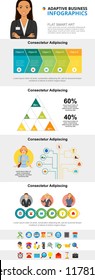 Consulting or analytics concept infographic charts set. Business process and percentage charts for presentation slide templates. Can be used for financial report, workflow layout and brochure design.