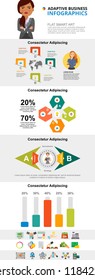 Consulting or analytics concept infographic charts set. Business process, bar and percentage charts for presentation slide templates. For financial report, workflow layout and brochure design.