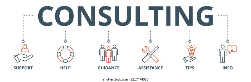 Consulting banner web icon vector illustration concept with icon of support, help, guidance, assistance, tips and info