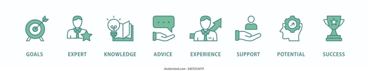 Consulting banner web icon vector illustration concept for business consultation with an icon of goals, expert, knowledge, advice, experience, support, potential, and success