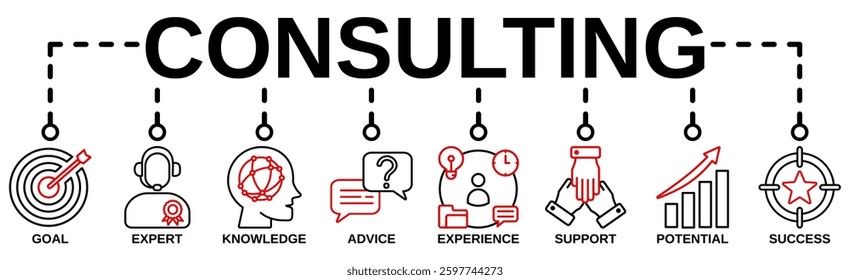 Consulting banner web icon vector illustration concept for business consultation with an icon of goals, expert, knowledge, advice, experience, support, potential, and success