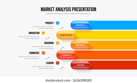 Consulting Briefing Slideshow Layout Vector Illustration. Advertising Review 5 Option Infographic Presentation Template. Corporate Introduction Five Element Diagram Slide Design.