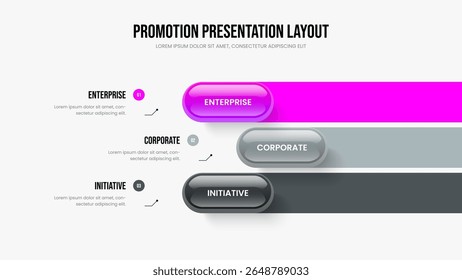 Consulting Briefing Design de apresentação de diagrama de três etapas. Modelo de Slide Infográfico de Proposta Empresarial 3. Ilustração do vetor de layout de quadro de previsão criativa.