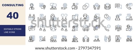 Consulting, Business Advisory and Customer Support Line Icons Set Editable Stroke Vector Illustration