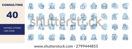 Consulting, Business Advisory and Customer Support Line Icons Set Editable Stroke Vector Illustration