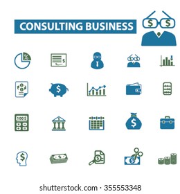consulting business,  financial consultant, accounting agency icons, signs, vector
