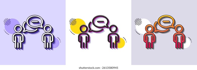 Consulting business line icon. Halftone dotted pattern. Gradient icon with grain shadow. Discussion or consultation sign. People communication management symbol. Line consulting business icon. Vector
