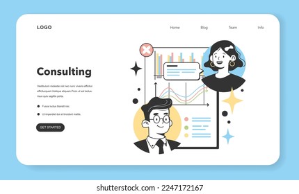 Consulting business web banner or landing page. Industries and areas for a starting and developing a new start-up, local business. Potential for growth and success. Flat Vector Illustration