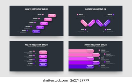 Consulting Campaign 5 4 4 5 Step Diagram Slide Template Bundle. Creative Review Five Four Four Five Option Infographic Presentation Layout Vector Illustration Collection.