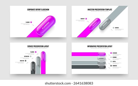 Consulting Campaign One Two Three Four Element Diagram Frame Template Vector Illustration Bundle. Financial Visualization 1 2 3 4 Step Infographic Presentation Design Collection.