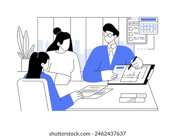 Consulting clients isolated cartoon vector illustrations. Contracting broker meeting with customers in an office, business people, commercial real estate firm services vector cartoon.