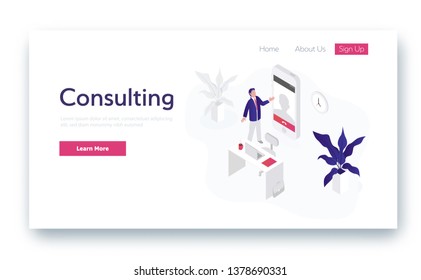 Consulting company template. Vector isometric illustration for websites.