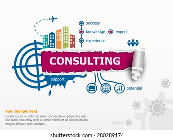 Consulting concept and breakthrough paper hole with ragged edges. Communication in the global computer networks