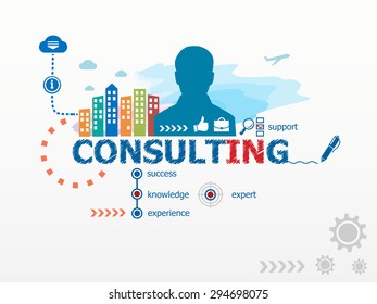 Consulting concept and business man. Flat design illustration for business, consulting, finance, management, career.