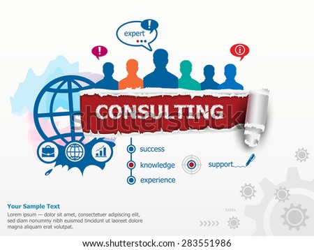 Consulting concept and notebook and group of people. Set of flat design illustration concepts for business, consulting, finance, management, career, human resources.  
