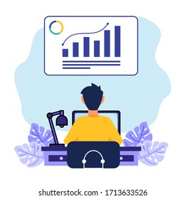 consulting concepts, major account managers, business plans. Vector illustration of a business man. Website banners, marketing materials, business presentations, online advertising.