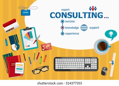 Consulting design and flat design illustration concepts for business analysis, planning, consulting, team work, project management.Consulting concepts for web banner and printed materials.