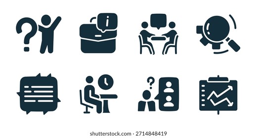 Consultoría de excelente colección de iconos. Conjunto de mensajes de clientes, discusión de expertos, información telefónica, documento de capacitación, chat de Comentarios, Asistencia profesional, mesa de reuniones, iconos de análisis