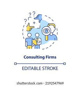 Consulting firms concept icon. New business sponsorship type abstract idea thin line illustration. Problem solving. Isolated outline drawing. Editable stroke. Arial, Myriad Pro-Bold fonts used