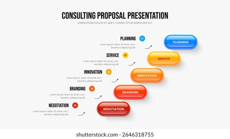 Consulting Forecast Five Element Infographic Frame Template. Professional Introduction Presentation Layout Vector Illustration. Digital Review 5 Option Diagram Slide Design.