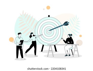 Consulting Group Team Leading Business Administration to Success and Goal. Personal Development Plan or Strategy. Flat Cartoon Vector Illustration.