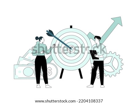 Consulting Group Team Leading Business Administration to Success and Goal. Personal Development Plan or Strategy. Flat Cartoon Vector Illustration.