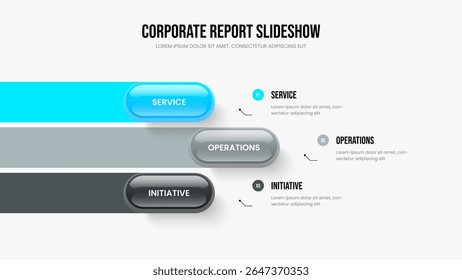 Consulting Growth Three Option Diagram Frame Template. Marketing Showcase 3 Element Infographic Presentation Design. Product Innovation Slide Layout Vector Illustratie.