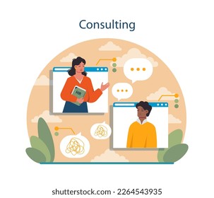 Consulting. Human resources manager soft skills. HR agent competencies and professional ethic. Job recruitment, coaching and personnel efficiency improvement. Flat vector illustration